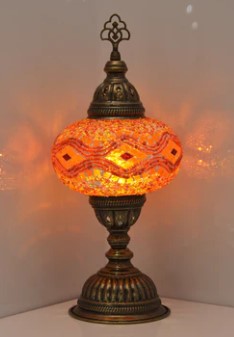 Import Corner Turkish Antique Bronze Table Lamp with 7-Inch Small Mosaic Glass Shade & Touch Sensor