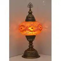 Import Corner Turkish Antique Bronze Table Lamp with 7-Inch Small Mosaic Glass Shade & Touch Sensor