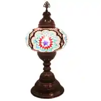 Import Corner Turkish Antique Bronze Table Lamp with 10-Inch Small Mosaic Glass Shade & Touch Sensor