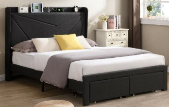 Furniture Of America Taylor Charcoal Fabric Queen Storage Bed with Shelf & USB