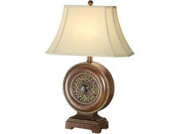Coaster Cognac Medallion Table Lamp with Beige Shade