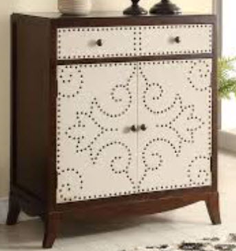 Acme Espresso & White Console Cabinet with Naihead Trim Design