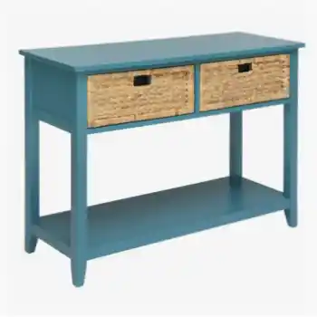 Acme Teal Console Table with Storage Drawers & Woven Accents