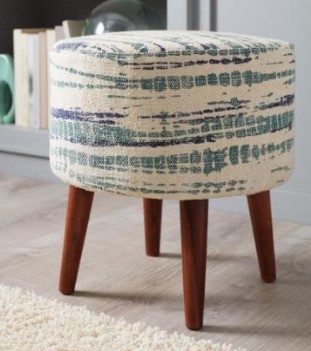 Coaster Patterned Blue Round Footstool/Ottoman