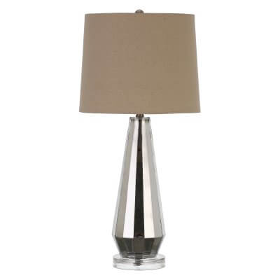 Coaster Tall Geometric Chrome Table Lamp with Round Beige Shade