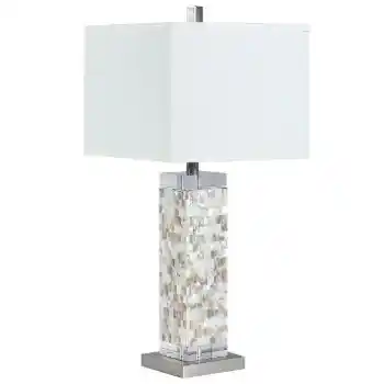 Coaster Capiz Table Lamp with Crystal Base & Squared Shade