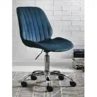 Acme Dark Blue Velvet Desk Chair with Vertical Stitch Accents 