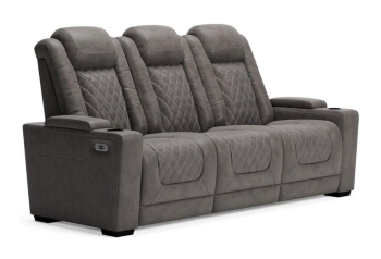 Ashley Holt Grey Power Reclining Sofa with Power Headrests