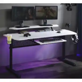 Acme White Gaming Desk with LED Lights & USB