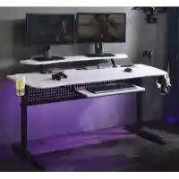 Acme White Gaming Desk with LED Lights & USB
