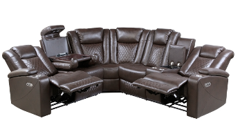 Homelegance Caelan Dark Brown Faux Leather Dual Power Reclining 3-Piece Sectional with Console & USB (blemish)