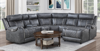 Homelegance Gabriel Charcoal Faux Leather Power Reclining 6-Piece Sectional with Right-Hand Chaise