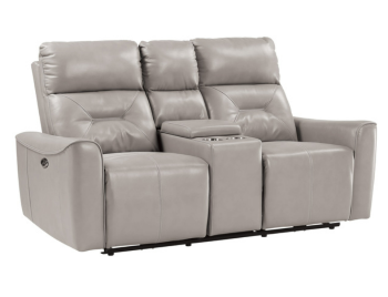 Homelegance Burwell Light Gray Gel Leather Power Reclining Console Loveseat with USB