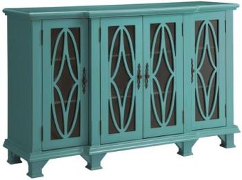 Coaster Teal Console Cabinet with Decorative Glass Doors
