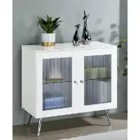 Coaster White Accent Cabinet with Textured Glass Doors