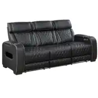 Homelegance Fairway Black Faux Leather Dual Power Reclining Sofa (blemished)