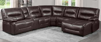 Homelegance Dyersburg Brown Faux Leather 6-Piece Power Reclining Sectional with Left-Hand Chaise