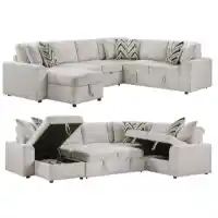 Homelegance Myrtle Beige Fabric 3-Piece Sectional with Pull-out Bed & Hidden Storage