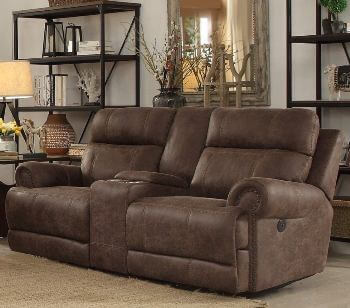 Homelegance Aggiano Dark Brown Power Reclining Console Sofa with Power Adjustable Headrests