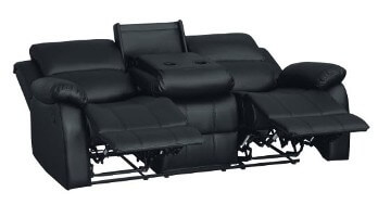 Homelegance Clarkdale Black Faux Leather Reclining Sofa with Drop-Down Console