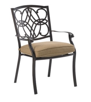 Outdoor AlumiCast Dining Chair with Decorative Back & Beige Seat Cushion