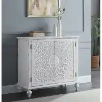Acme Distressed White Boho Console Cabinet