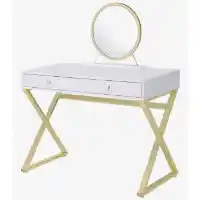 Acme Gold & White Glam Vanity Table with Mirror