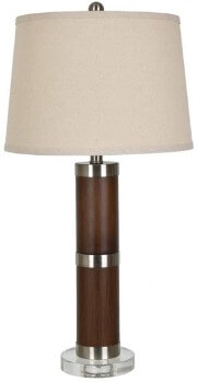 Crestview Metal & Wood Table Lamp with Round White Lampshade
