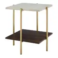Stanley Ranger Faux White Marble, Dark Walnut & Gold End Table