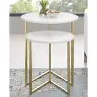 Stanley Ranger White Marble & Gold Metal Nesting Tables (set of 2)