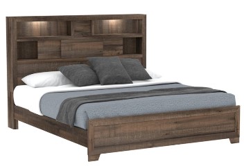 Emerald Peyton Wood-Look Queen Bed with Lighted Bookcase Headboard