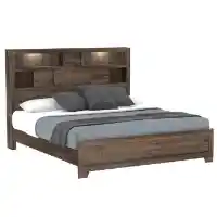 Emerald Peyton Wood-Look Queen Bed with Lighted Bookcase Headboard