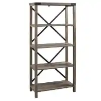 Stanley Ranger Farmhouse Grey Wash Wood & Metal Bookcase with X Accents