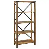 Stanley Ranger Farmhouse Rustic Oak Wood & Metal Bookcase with X Accents