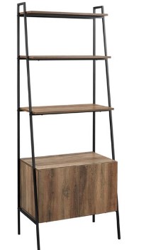 Stanley Ranger 72-Inch Industrial Black Metal & Rustic Oak Finish Ladder Bookcase with Cupboard