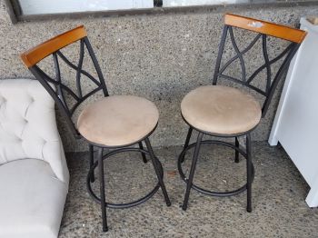 Black Iron Swivel Barstools with Microfiber Seats (set of 2)(blemish)