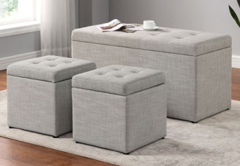 Furniture of America Light Beige Storage Ottomans (set of 3)