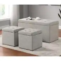 Furniture of America Light Beige Storage Ottomans/Benches (set of 3)