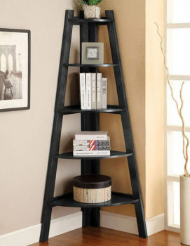FOA Lyss Black Corner Ladder Bookcase
