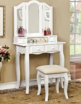 Furniture of America White Vanity with Stool
