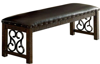 Furniture of America Rustic Walnut Finish Bench with Scrolling Iron Accents