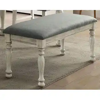 Furniture of America Antique White & Charcoal Fabric Bench