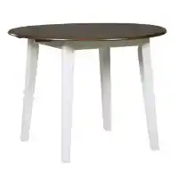 Ashley Woodland White & Dark Walnut Finish Round Drop-Leaf Dining Table