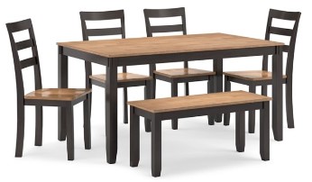 Ashley Garrison Black & Natural Finish Dining Set with 4 Chairs & 1 Bench
