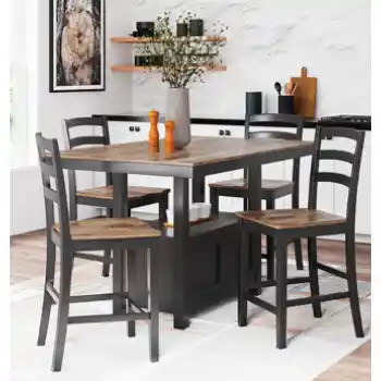 Ashley Willamette Black & Maple Finish Counter-Height Dining Set with 4 Barstools