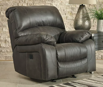 Ashley Dunkirk Charcoal Microsuede Power Recliner with Power Adjustable Headrest