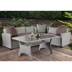 Furniture of America Grey PVC Wicker 2-Piece Outdoor Sectional with Table