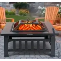 30-Inch Square Bronze Finish Steel Fire Pit with Slate Accents