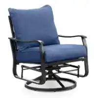 Outdoor Black Steel Swivel/Glider/Arm Chair with Blue Cushions