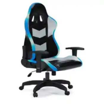 Ashley Lux Black & Grey Faux Leather Gaming Desk Chair with LEDs